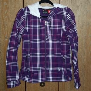 Spyder knit jacket with faux fur lined hood Medium
